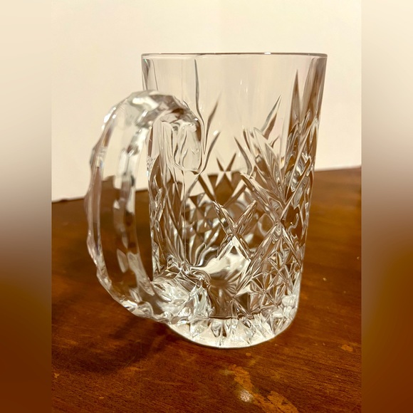 Handcrafted Scalloped Handle Heavy Cut Lead Crystal Beer Mug.  2 Available - Picture 4 of 6